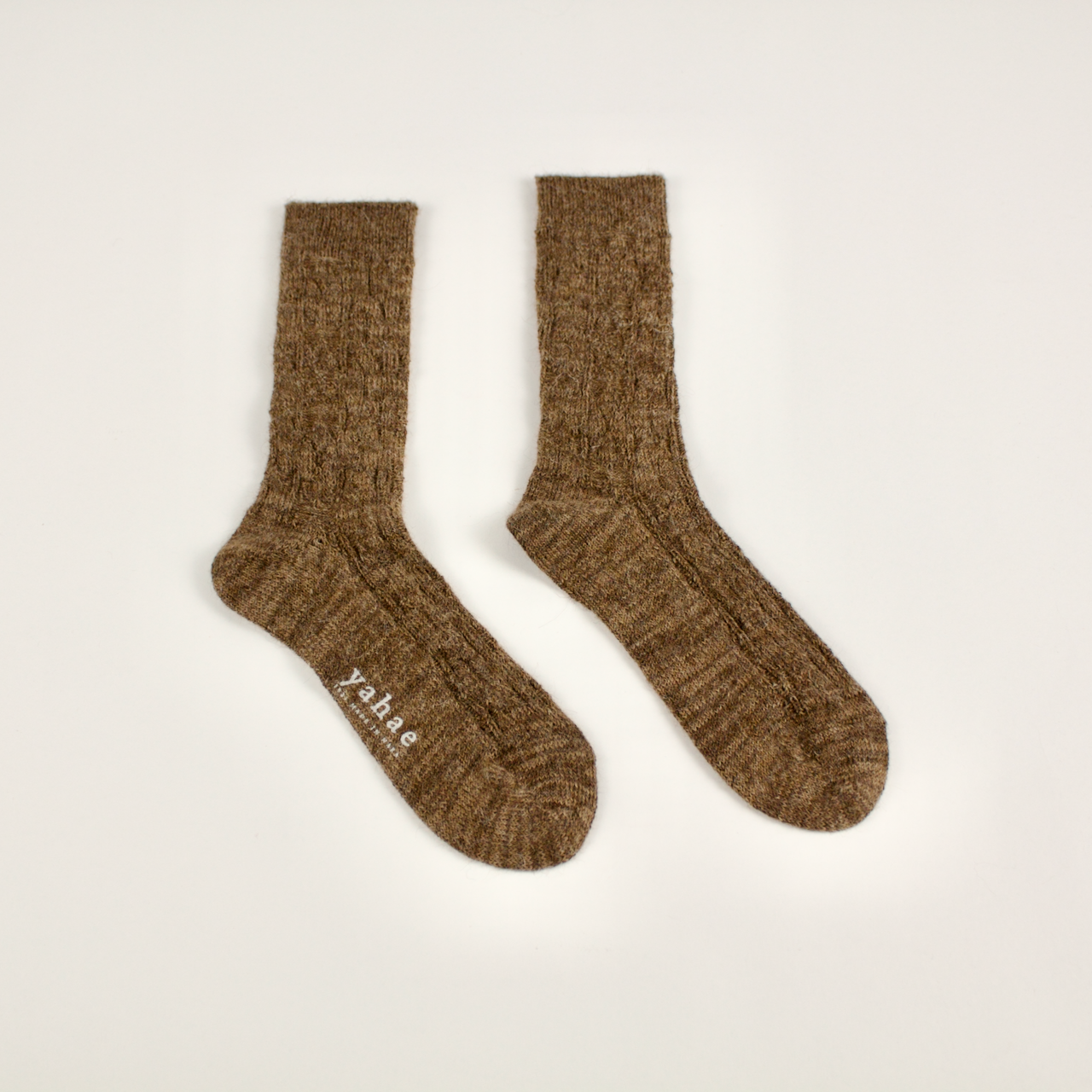 Alpaca Cable Pattern Socks: Brown